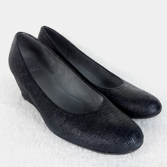Stuart Weitzman Laidback Lizette Wedge Heels Black Textured Shoes‎ Women's 10.5N - Picture 5 of 14